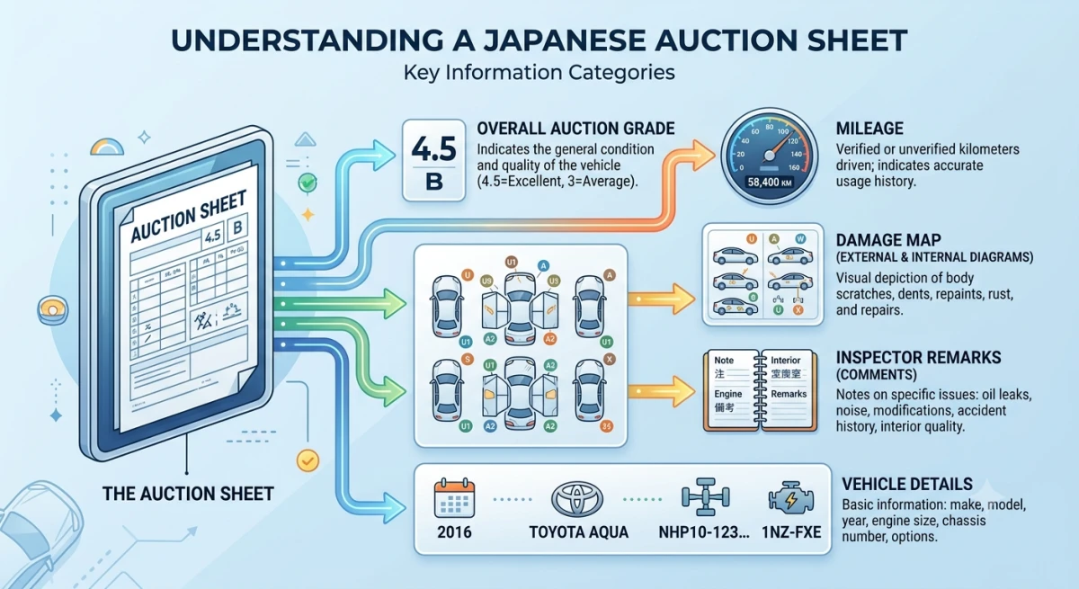 Information included in Japanese auction sheet