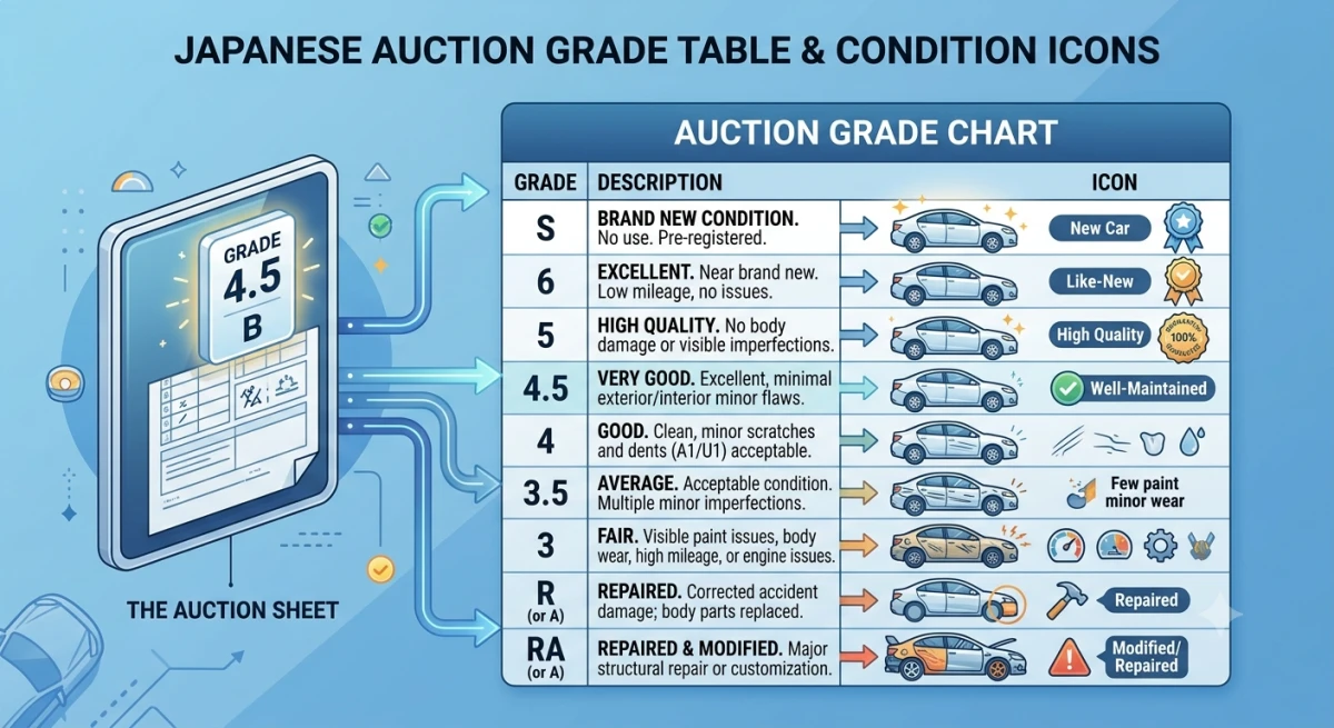 Japanese auction grade chart explained