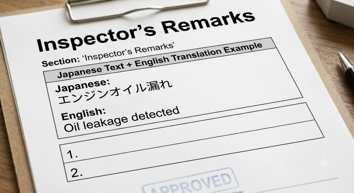 Japanese auction sheet inspector remarks translation